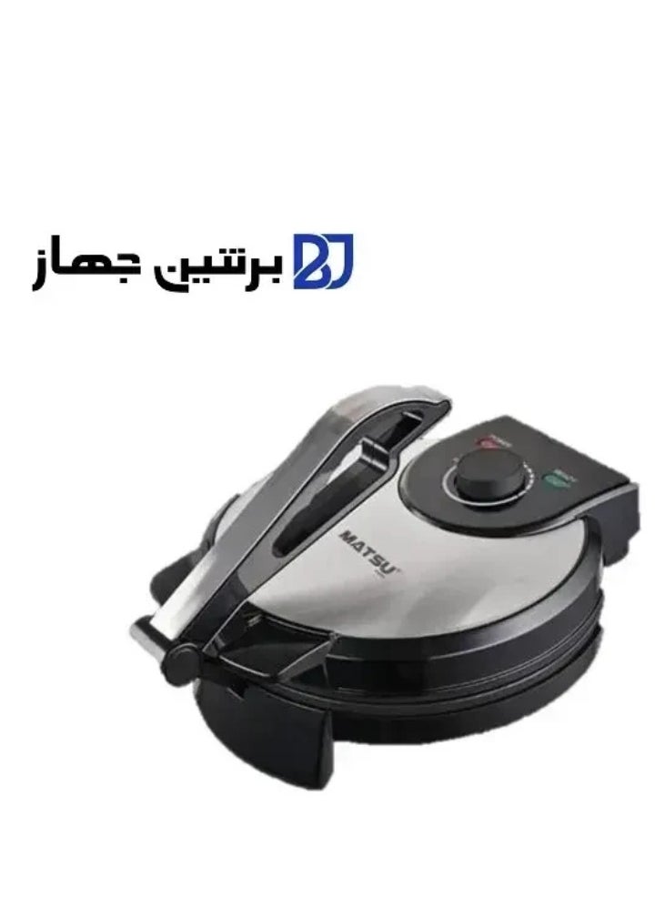 Generic - MATSU 10-Inch Electric Roti Maker – 1200W Non-Stick Chapati Press with Durable Stainless Steel Body, Adjustable Temperature Control Dial, Dual Indicator Lights for Power & Ready Status, Safety Lock Handle, Easy Cleaning Plates, Instruction Manual Included – 220-240V Home Kitchen Appliance for UAE - Image 1