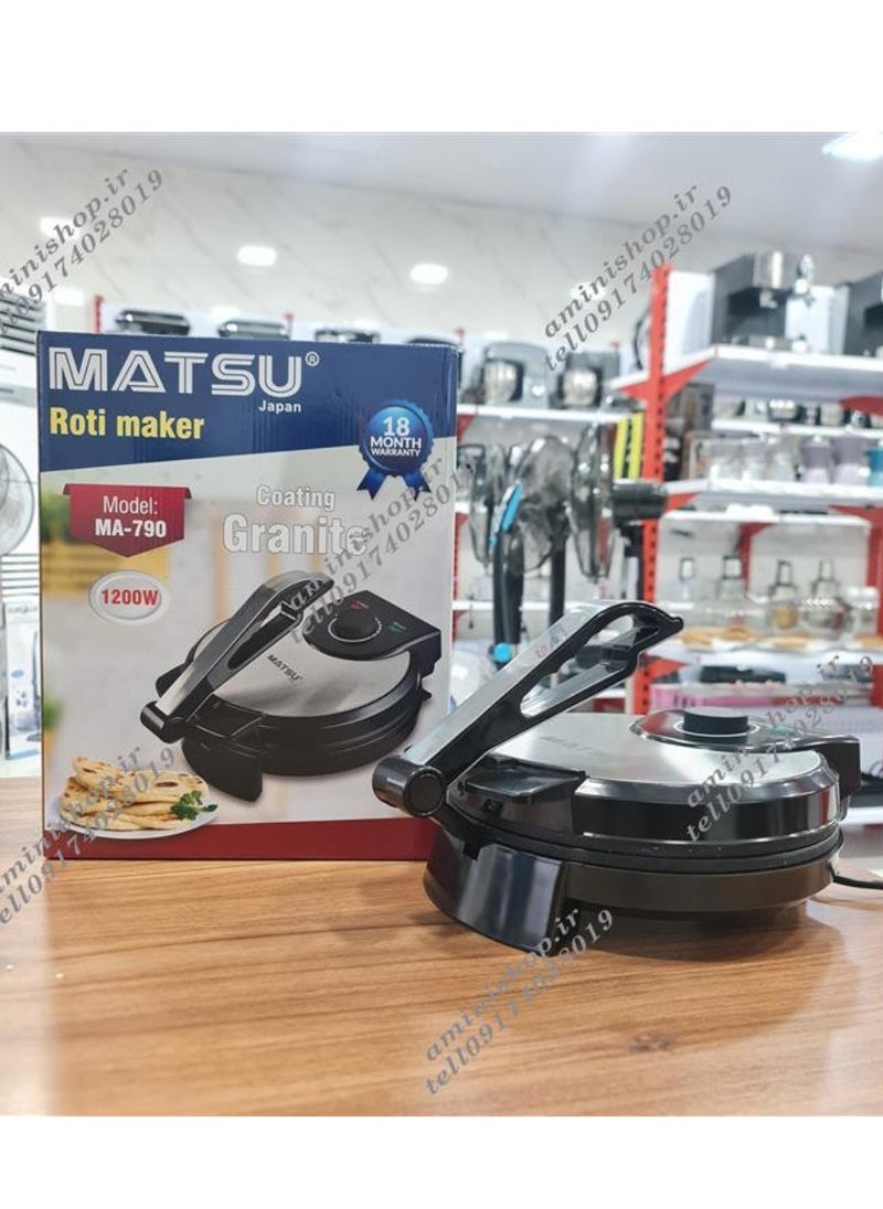 Generic - MATSU 10-Inch Electric Roti Maker – 1200W Non-Stick Chapati Press with Durable Stainless Steel Body, Adjustable Temperature Control Dial, Dual Indicator Lights for Power & Ready Status, Safety Lock Handle, Easy Cleaning Plates, Instruction Manual Included – 220-240V Home Kitchen Appliance for UAE - Image 1