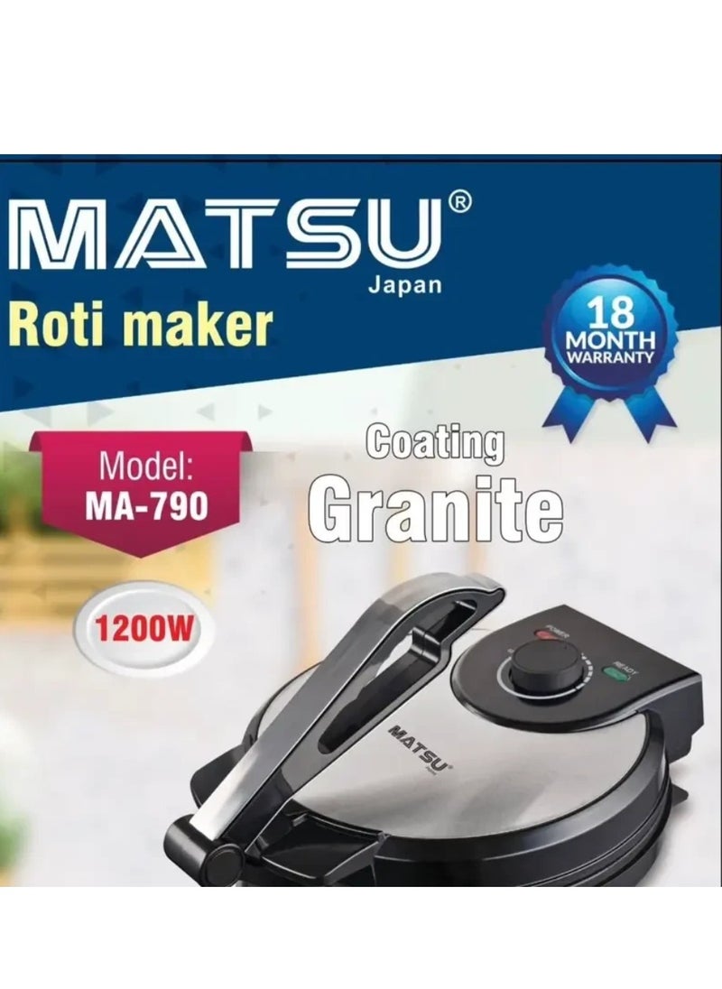 Generic - MATSU 10-Inch Electric Roti Maker – 1200W Non-Stick Chapati Press with Durable Stainless Steel Body, Adjustable Temperature Control Dial, Dual Indicator Lights for Power & Ready Status, Safety Lock Handle, Easy Cleaning Plates, Instruction Manual Included – 220-240V Home Kitchen Appliance for UAE - Image 1