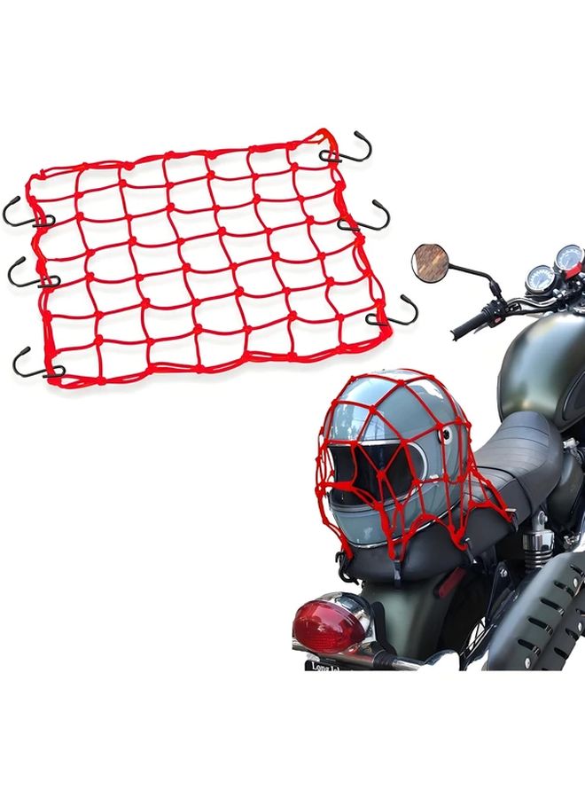 Red Heavy Duty Elastic Motorcycle Cargo Net Adjustable Hooks Small Mesh Trailers SUVs ATVs Bicycles - Image 2