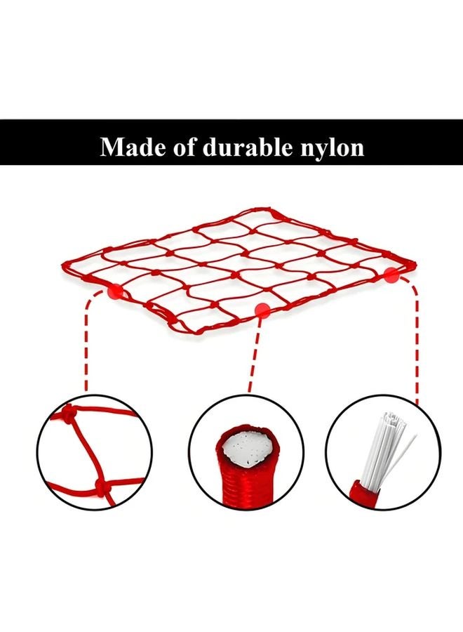 Red Heavy Duty Elastic Motorcycle Cargo Net Adjustable Hooks Small Mesh Trailers SUVs ATVs Bicycles - Image 4
