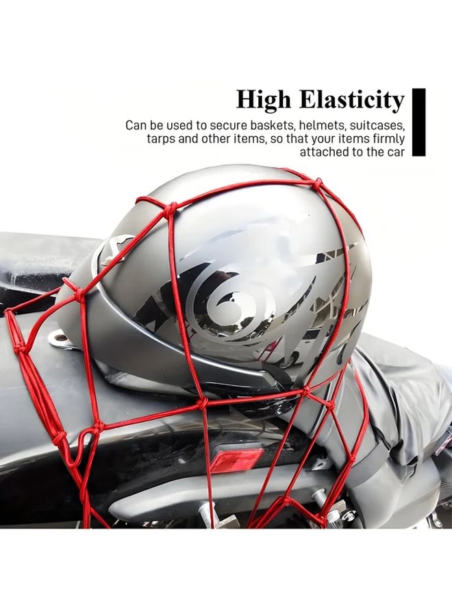 Red Heavy Duty Elastic Motorcycle Cargo Net Adjustable Hooks Small Mesh Trailers SUVs ATVs Bicycles - Image 3