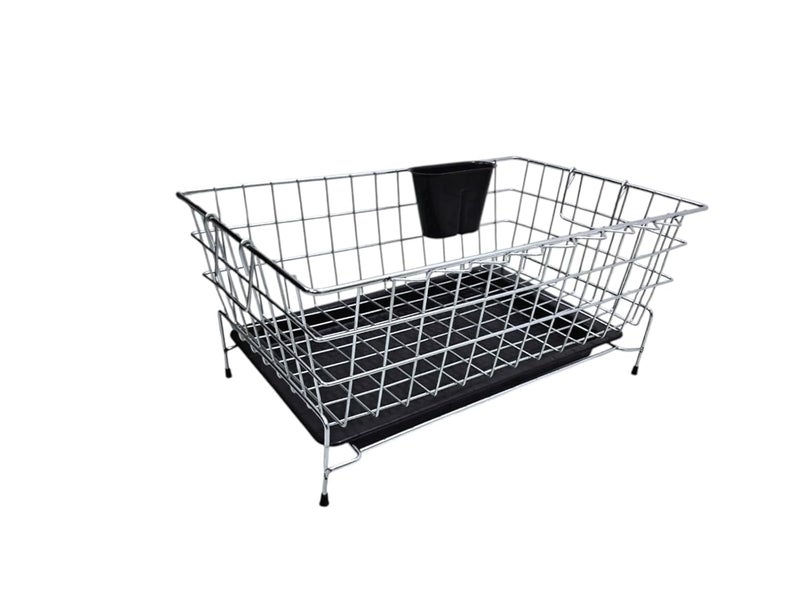 Tinbell Stainless Steel Dish Drainer Basket with Draining Tray Cutlery Holder Rust Free Chrome Finish Kitchen Utensil Organiser Color Silver - Image 1