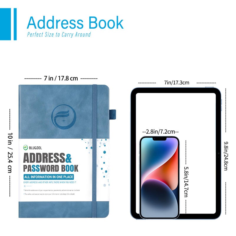 Blugool Address Book with Alphabetical Tabs, Large Hardcover Password Book, Address Organizer Keep Track of Phone Numbers, Special Days, Birthdays, Anniversaries and Notes(7â€³x 10â€³, Blue Grey) - Image 5
