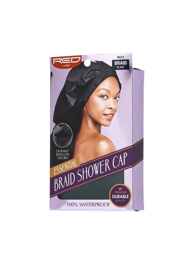 Red by Kiss Essential Super Large Waterproof Braid Shower Cap, Reusable Caps with Elastic Band - Image 2
