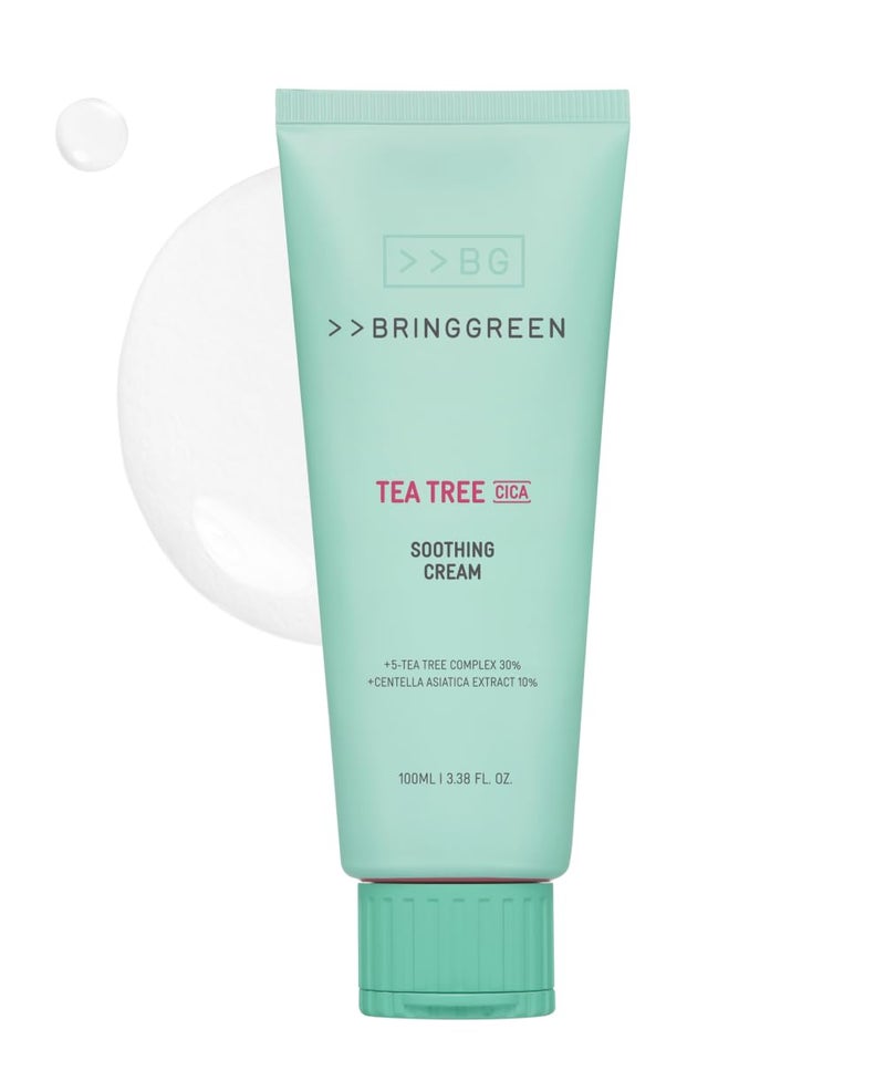 BRING GREEN Tea Tree Cica Soothing Cream Plus 100ml Korean Skin care, calming and soothing, moisturizer for skin, facial cream, trouble care, Blackhead Removing Pore care (Pack of 1) - Image 1