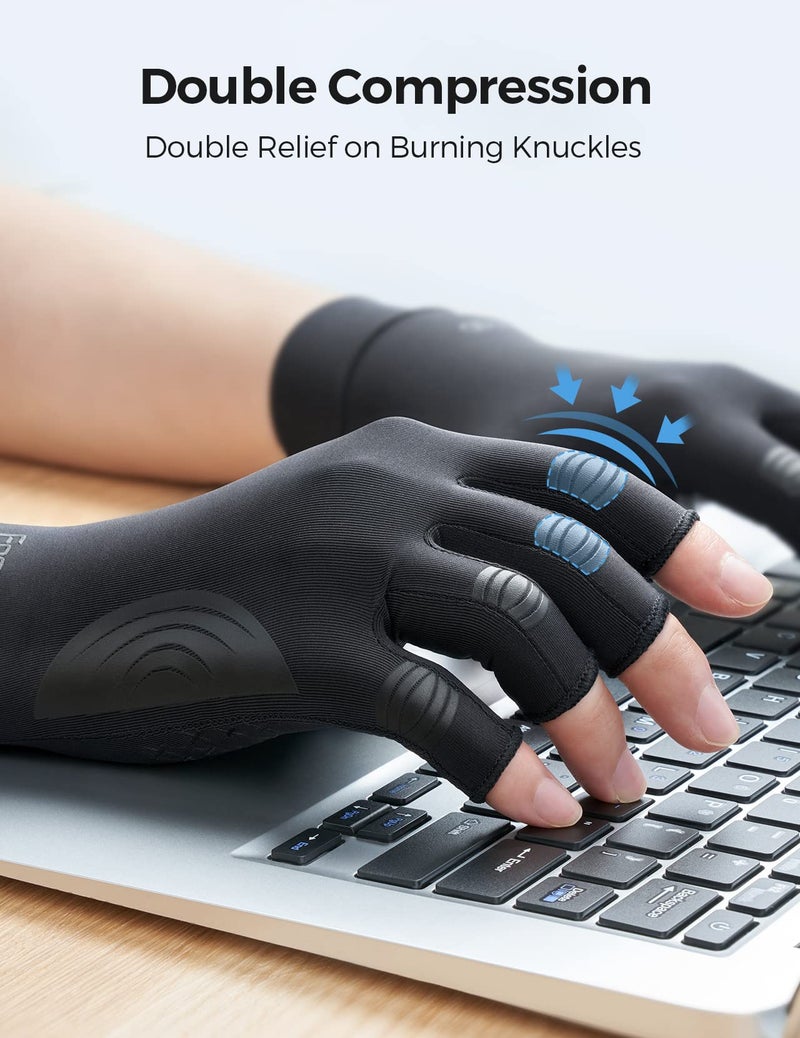 FREETOO Copper Arthritis Gloves for Carpal Tunnel Pain Relief, Strengthen Compression Gloves to Alleviate Hand Pains,Swelling, Fingerless Computer Typing Gloves for Rheumatoid, Tendonitis Women/Men-M - Image 3
