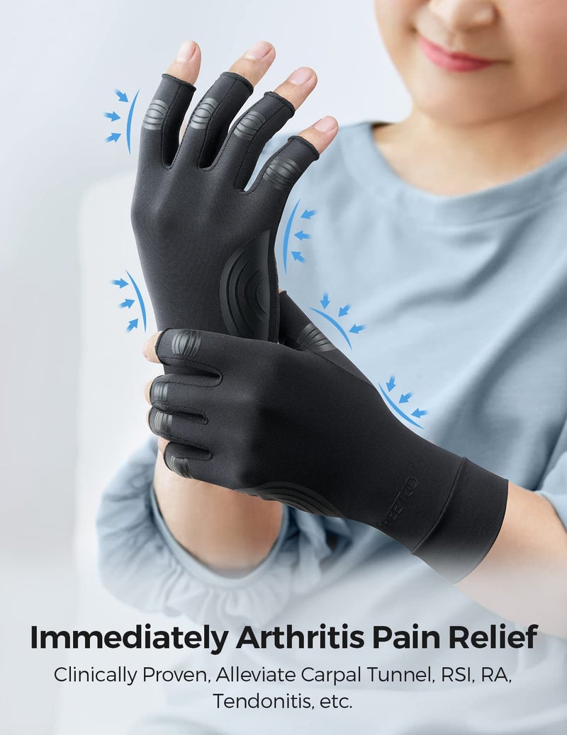 FREETOO Copper Arthritis Gloves for Carpal Tunnel Pain Relief, Strengthen Compression Gloves to Alleviate Hand Pains,Swelling, Fingerless Computer Typing Gloves for Rheumatoid, Tendonitis Women/Men-M - Image 2