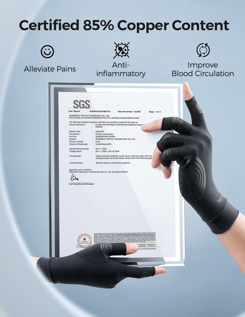 FREETOO Copper Arthritis Gloves for Carpal Tunnel Pain Relief, Strengthen Compression Gloves to Alleviate Hand Pains,Swelling, Fingerless Computer Typing Gloves for Rheumatoid, Tendonitis Women/Men-M - Image 5