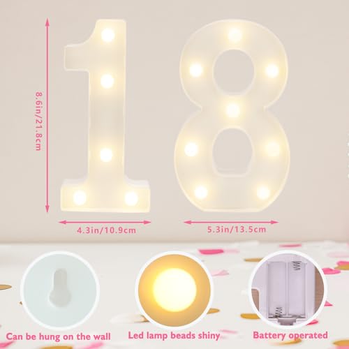 IFDGCTK LED 18 Marquee Number Lights, Warm White Decorative LED Light Up Numbers, Battery Operated, for Girls Boys 18th Birthday Party, Graduation, Gifts, Anniversary, Wedding, Home, Bar Decor - Image 2