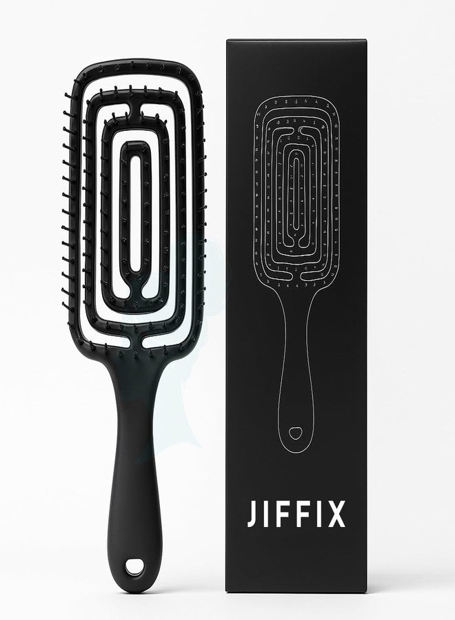 JIFFIX 5-in-1 Hair Comb & Mirror Set | Detangling Hair Brush, Styling, Wide Tooth, Tail Comb & Hand Mirror | Unisex Comb Set for Men, Women & Kids | Durable ABS Plastic (Curved Balck) - Image 1