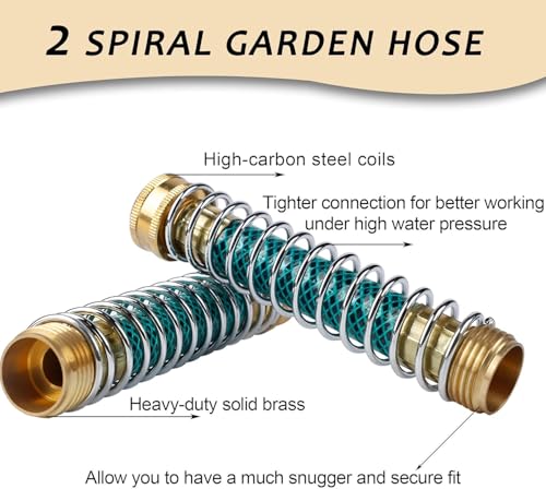 Triumpeek 3/4" Brass 2 Way Hose Splitter, Brass 2 Way Garden Hose Connector with 2 Pcs Garden Hose Coiled Spring Protectors and 6 Rubber Washers - Image 3