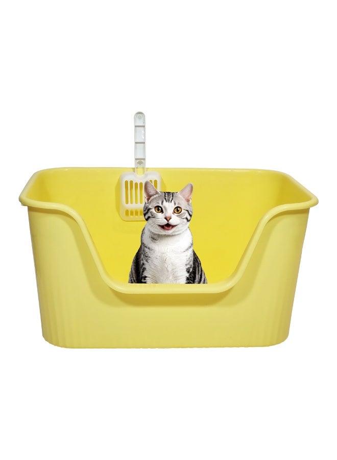 NNC PETS Large cat litter box with High sides, Extra deep, Durable plastic box, & Indoor cat litter tray, 64 cm open design for all cats, reduces odor, low entry & Non-stick interior, Easy-wipe (Yellow) - Image 1
