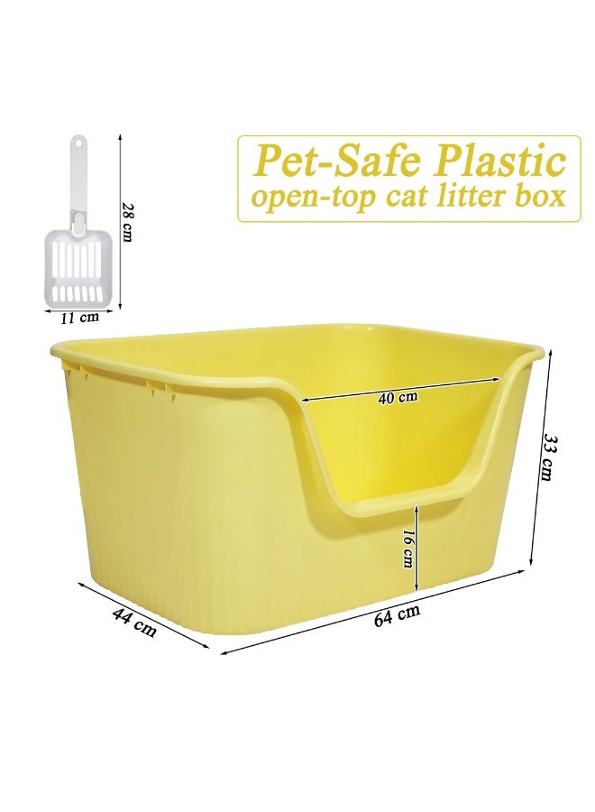 NNC PETS Large cat litter box with High sides, Extra deep, Durable plastic box, & Indoor cat litter tray, 64 cm open design for all cats, reduces odor, low entry & Non-stick interior, Easy-wipe (Yellow) - Image 2