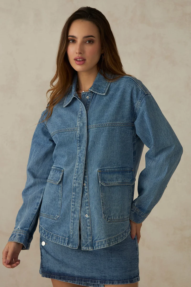 فيرجيو Cotton Drop Shoulder Trucker Vacation Jackets for Women