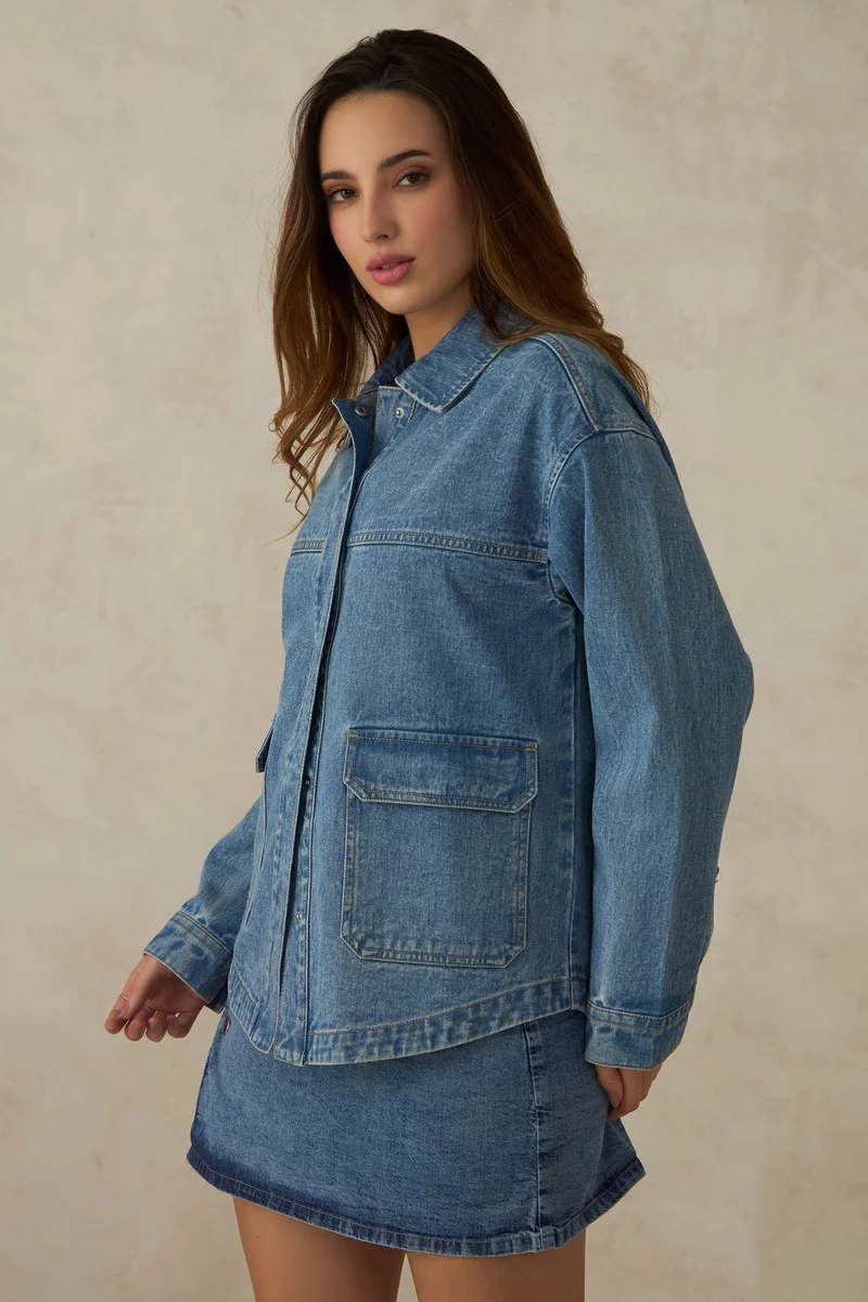 فيرجيو Cotton Drop Shoulder Trucker Vacation Jackets for Women