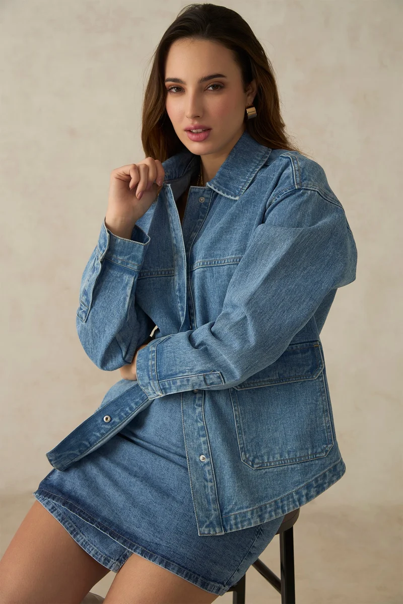 فيرجيو Cotton Drop Shoulder Trucker Vacation Jackets for Women
