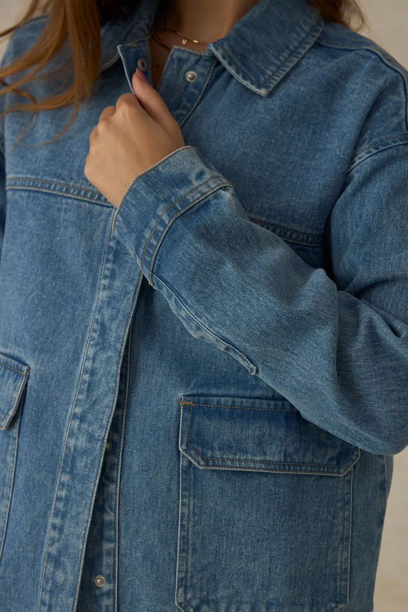 فيرجيو Cotton Drop Shoulder Trucker Vacation Jackets for Women