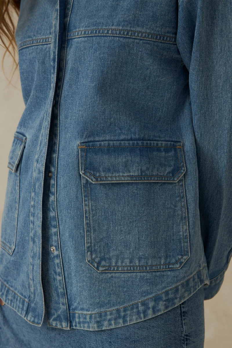فيرجيو Cotton Drop Shoulder Trucker Vacation Jackets for Women