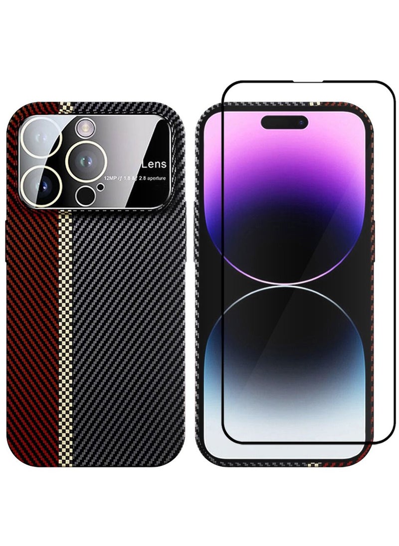 CATANES - 2 Packs for 14 Pro Carbon Case Large Window Camera Protection and Screen Protector Unique Design Mixed Amazing Color Aramid Carbon Fiber Phone Case Red - Image 1