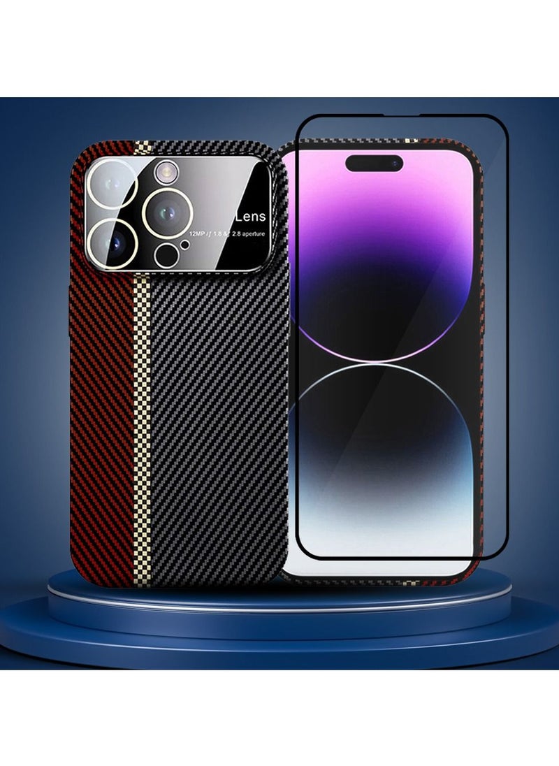 CATANES - 2 Packs for 14 Pro Carbon Case Large Window Camera Protection and Screen Protector Unique Design Mixed Amazing Color Aramid Carbon Fiber Phone Case Red - Image 1