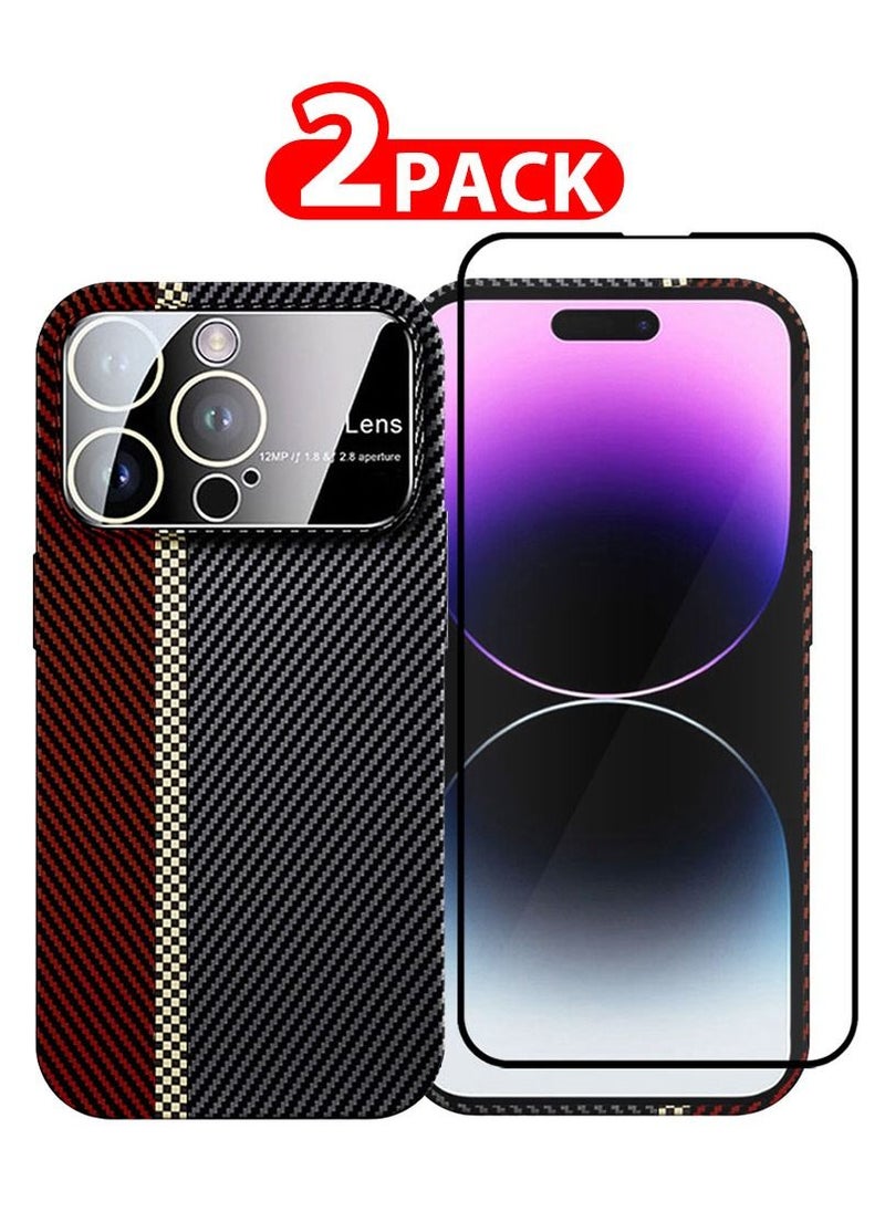 CATANES - 2 Packs for 14 Pro Carbon Case Large Window Camera Protection and Screen Protector Unique Design Mixed Amazing Color Aramid Carbon Fiber Phone Case Red - Image 1