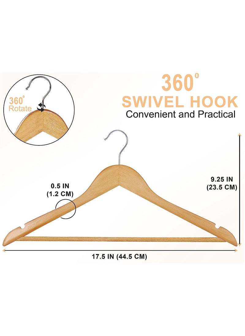 Solid Wood Suit Hangers with Non Slip Bar and Precisely Cut Notches 360 Degree Swivel Chrome Hook Natural Finish Super Sturdy and Durable Wooden Hangers