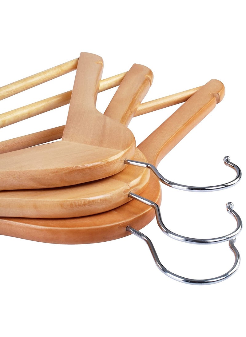 Solid Wood Suit Hangers with Non Slip Bar and Precisely Cut Notches 360 Degree Swivel Chrome Hook Natural Finish Super Sturdy and Durable Wooden Hangers