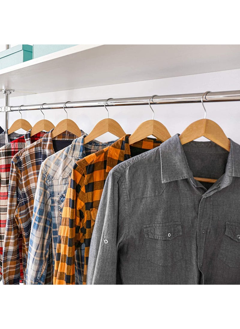Solid Wood Suit Hangers with Non Slip Bar and Precisely Cut Notches 360 Degree Swivel Chrome Hook Natural Finish Super Sturdy and Durable Wooden Hangers