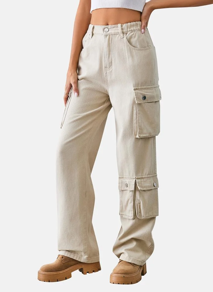 يونيكي Beige Regular Fit Mid Rise Plain Cargo Pant