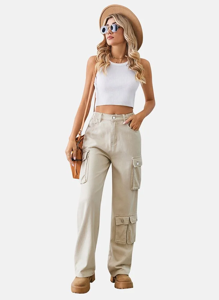 يونيكي Beige Regular Fit Mid Rise Plain Cargo Pant