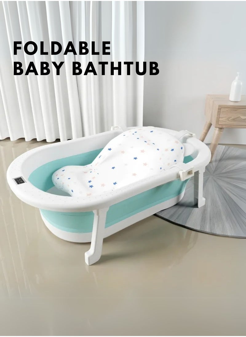 Moms Magic Foldable Bathtub with Thermometer – Storage Box, Easy to Clean, Color-Changing Water Plug, Comfortable for Babies to Sit or Lie Down  - Image 3