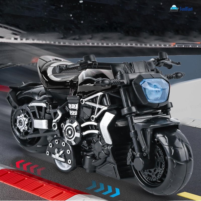 FunBlast لعبة دراجة للأطفال – نموذج مصغر مقاس 1:36 من دراجات نارية مصنوعة من الصب، ألعاب دراجات نارية تعمل بالاحتكاك، ألعاب دراجات واقعية للأطفال من عمر 3 سنوات فما فوق، للبنات والأولاد (أسود) - Image 5
