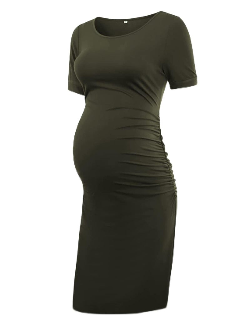 Liu & Qu Women's Maternity Bodycon Ruched Side Dress Casual Short & 3/4 Sleeve Dress for Daily Wearing Or Baby Shower - Image 1