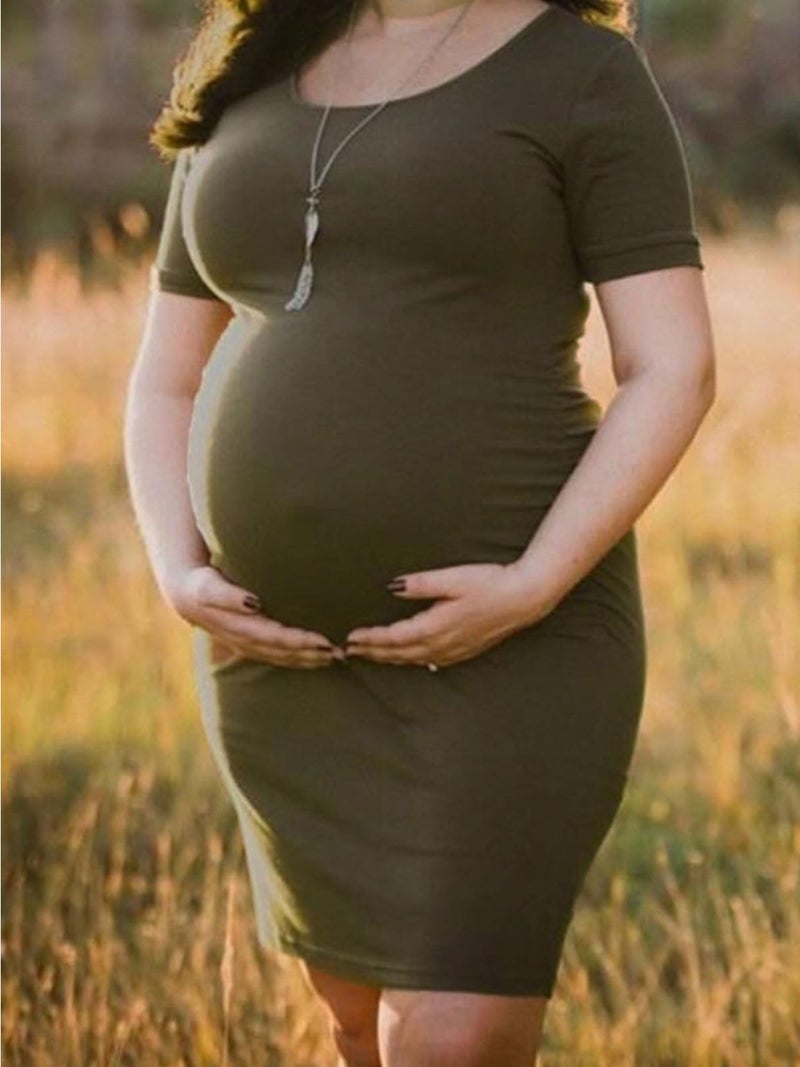 Liu & Qu Women's Maternity Bodycon Ruched Side Dress Casual Short & 3/4 Sleeve Dress for Daily Wearing Or Baby Shower - Image 2