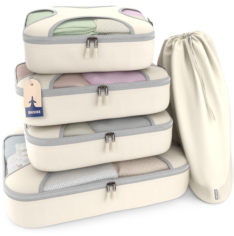 Shacke Packing Cubes for Travel 5 Set Premium Luggage Organizer Bags Versatile Travel Organizer for Women and Men Optimized Packing Bags Travel Essentials Sand - Image 2