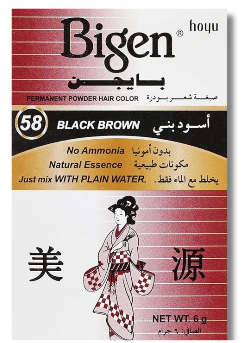 Bigen Permanent Power Hair Color - Black Brown code# 58 - Image 1