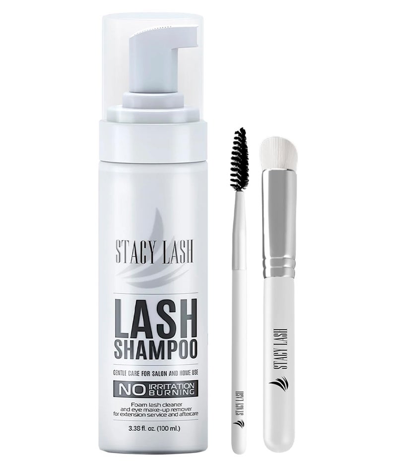 STACY LASH Eyelash Extension Shampoo Brush 338 floz 100ml Eyelid Foaming CleanserWash for Extensions Natural LashesSafe Makeup RemoverSupplies for Professional Home Use