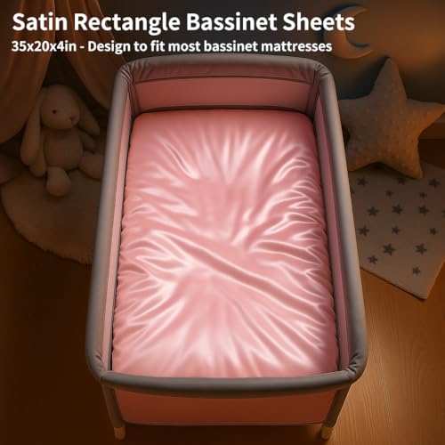Pro Goleem Satin Bassinet Sheet 2 Pack Great for Baby Hair Soft Silk Feeling Sheet for Rectangle Cradle Bassinet Mattress Pad for Girls Gift Newborn and InfantPink Purple - Image 3