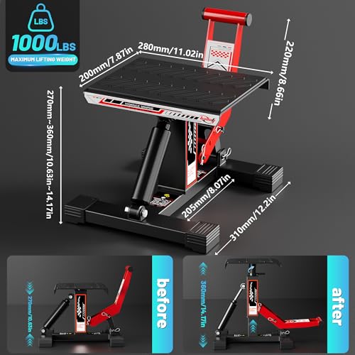 BAOUFF Dirt Bike Stand,Widen 1000Lbs Capacity Hydraulic Motorcycle Lift Jack Hoist Table Adjustable Lifting Ideal for E Dirtbike Pit Mini Bike Repair&Maintainance Accessories - Image 3