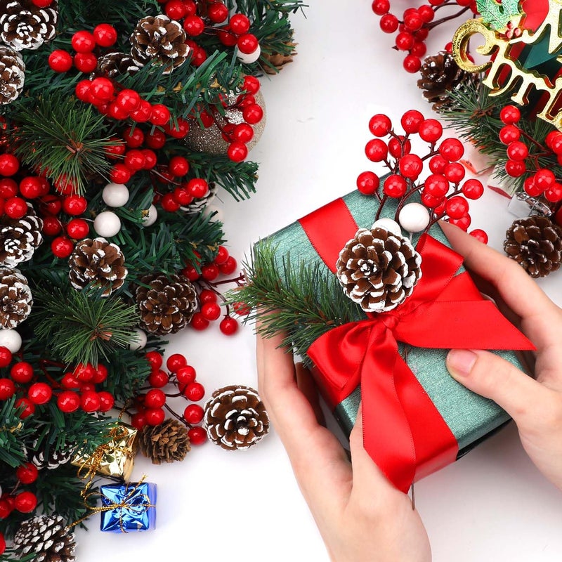 hatisan 115Pcs Christmas Pine Cones Berry Pine Branch Set White Christmas Decorations for DIY Crafts Home Xmas Tree Gift Party Supplies  Assorted Sizes - Image 2