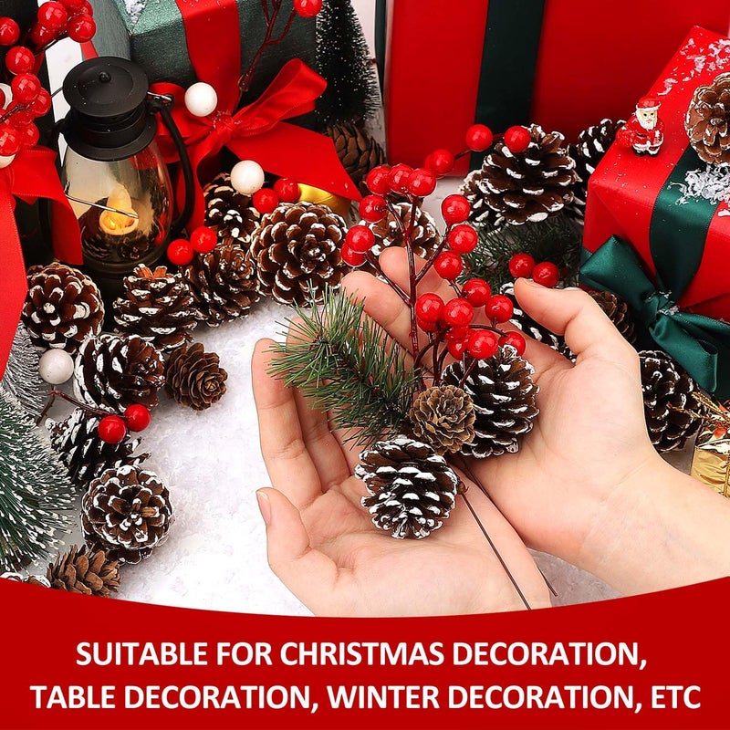 hatisan 115Pcs Christmas Pine Cones Berry Pine Branch Set White Christmas Decorations for DIY Crafts Home Xmas Tree Gift Party Supplies  Assorted Sizes - Image 5