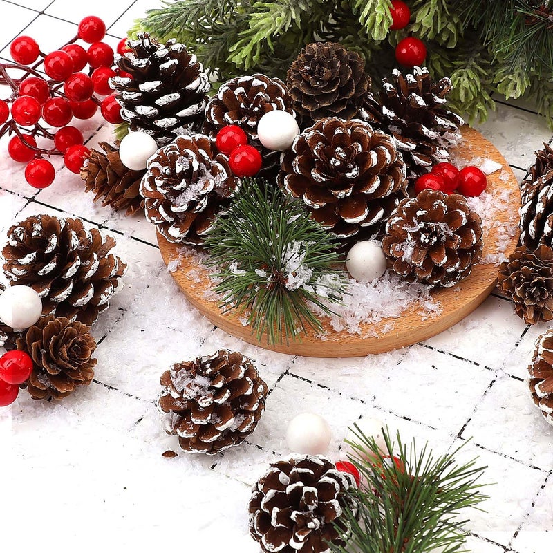 hatisan 115Pcs Christmas Pine Cones Berry Pine Branch Set White Christmas Decorations for DIY Crafts Home Xmas Tree Gift Party Supplies  Assorted Sizes - Image 4