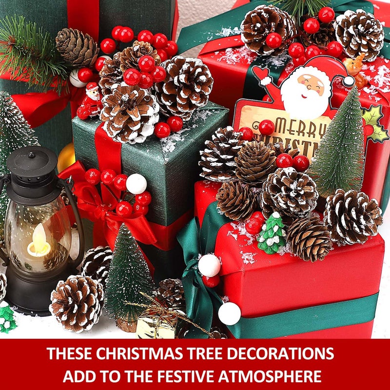 hatisan 115Pcs Christmas Pine Cones Berry Pine Branch Set White Christmas Decorations for DIY Crafts Home Xmas Tree Gift Party Supplies  Assorted Sizes - Image 3