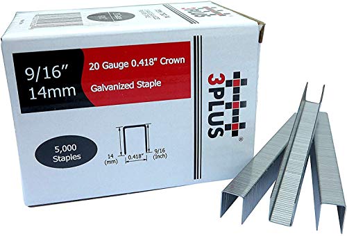 3PLUS T50/14 20 Gauge 3/8-Inch(10.6mm) Crown 9/16-Inch Leg Length Galvanized Fine Wire Staples, 5,000 per Box - Image 2