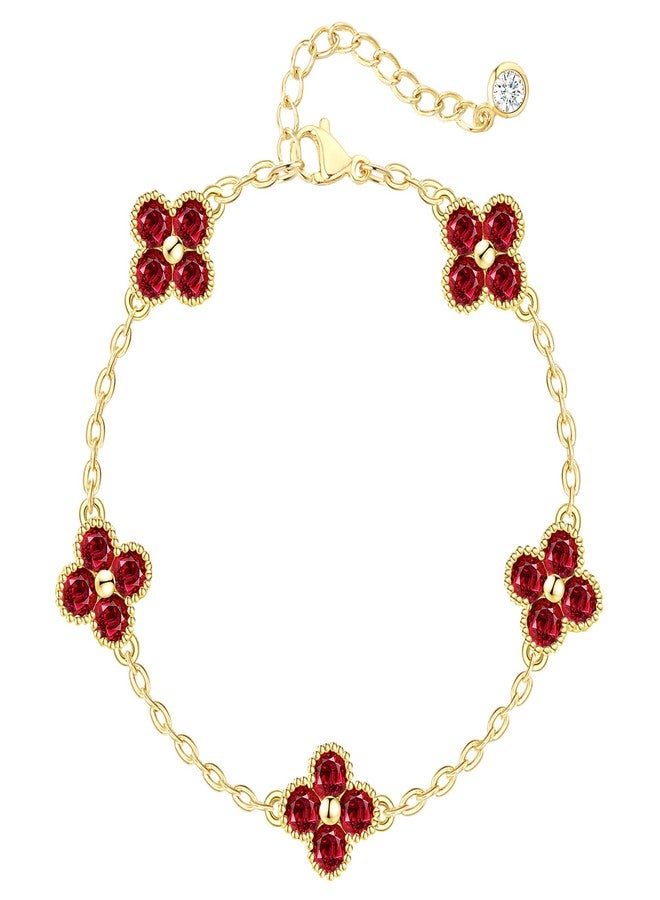 Honsny Gold Birthstone Clover Bracelets for Women Trendy Non Tarnish 14K Gold Plated Flower Dainty Diamond Charm Stackable Bracelets for Women Waterproof Jewelry for Women Best Friend Christmas Gifts - Image 1