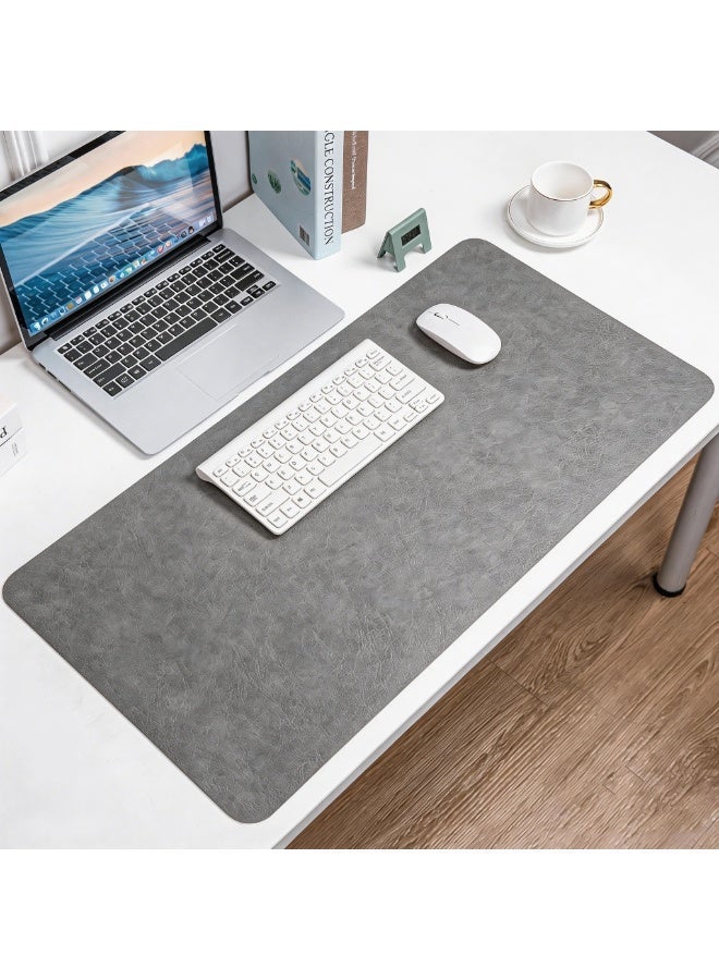 وسادة مكتب جلدية مزدوجة الجوانب، وسادة ماوس مكتب من جلد البولي يوريثان غير قابلة للانزلاق، واقي مكتب غير قابل للانزلاق، سهل التنظيف، (رمادي 80 سم "× 40 سم") - Image 1