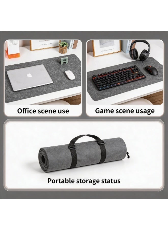 وسادة مكتب جلدية مزدوجة الجوانب، وسادة ماوس مكتب من جلد البولي يوريثان غير قابلة للانزلاق، واقي مكتب غير قابل للانزلاق، سهل التنظيف، (رمادي 80 سم "× 40 سم") - Image 4