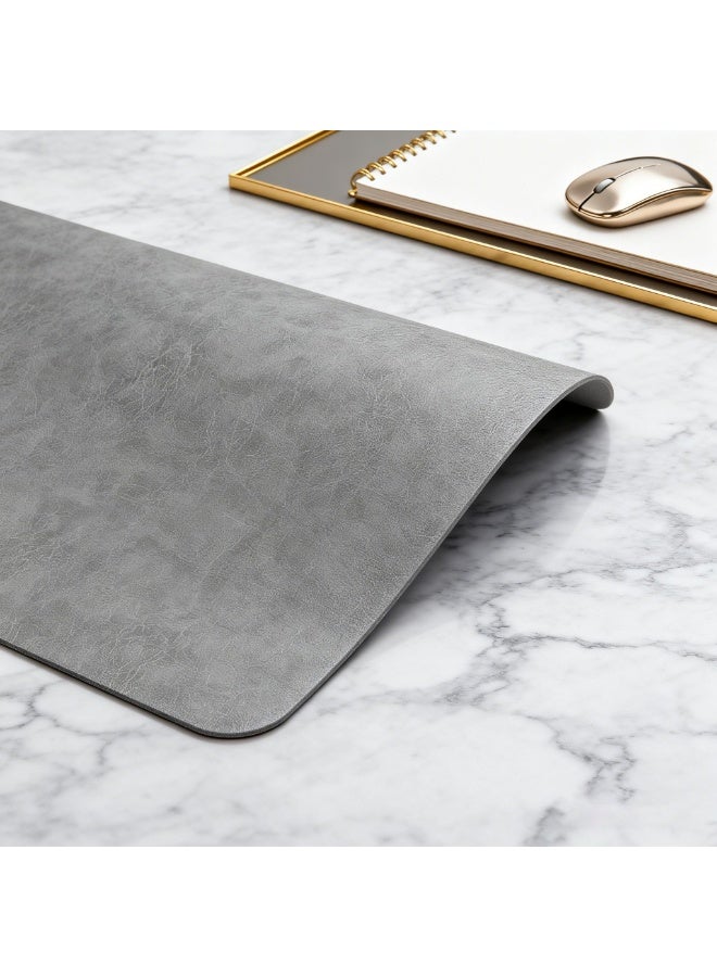 وسادة مكتب جلدية مزدوجة الجوانب، وسادة ماوس مكتب من جلد البولي يوريثان غير قابلة للانزلاق، واقي مكتب غير قابل للانزلاق، سهل التنظيف، (رمادي 80 سم "× 40 سم") - Image 2
