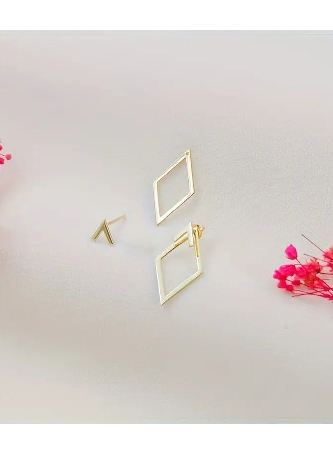 Goolsky Geometric Open Frame Design Stud Earrings – Vintage Luxury Style Daily & Vacation Wear, Copper Ear Needle, Nickel Free Plating, No Mosaic – Versatile Dual-Wear Ear Pendants, Hypoallergenic - Image 5